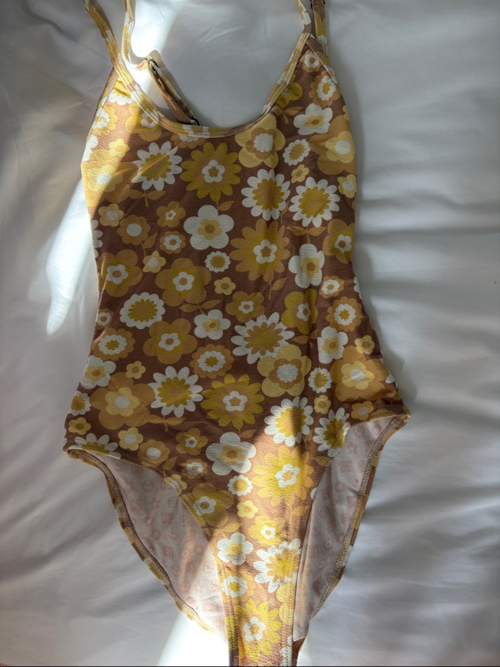 Afends Floral One-Piece Swimsuit in Mustard and White